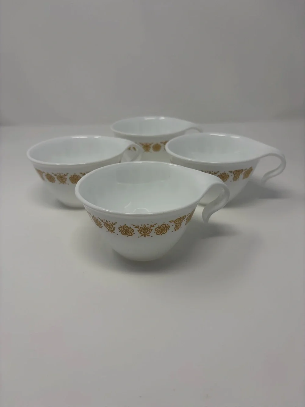 Vintage Corelle White Butterfly Gold Floral Trim Tea Cups - Set of 4
